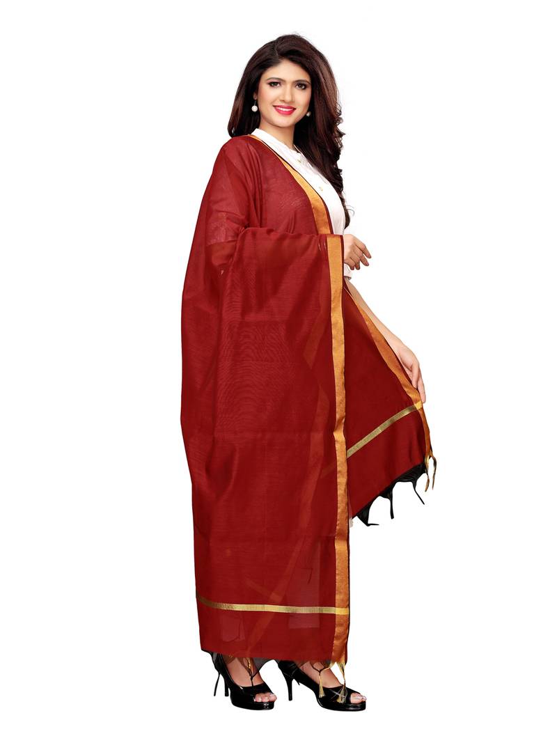 Maroon Cotton Silk Zari Patta Womens Dupatta