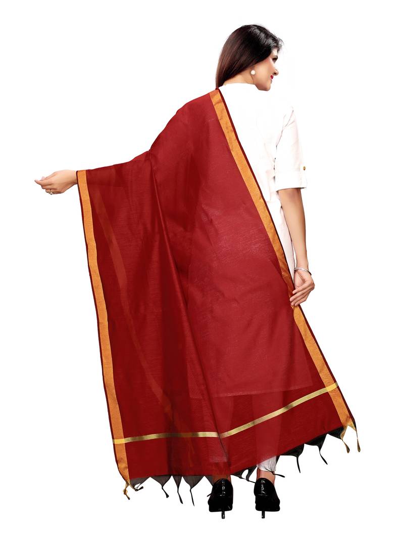 Maroon Cotton Silk Zari Patta Womens Dupatta