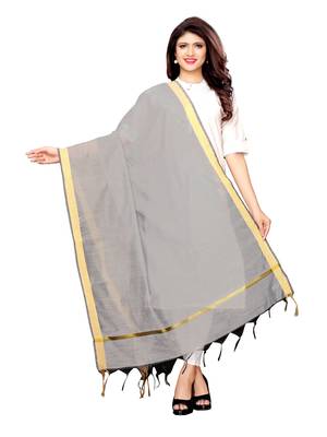 Grey Cotton Silk Zari Patta Womens Dupatta 1