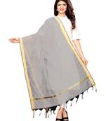 Grey Cotton Silk Zari Patta Womens Dupatta