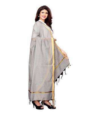 Grey Cotton Silk Zari Patta Womens Dupatta 3