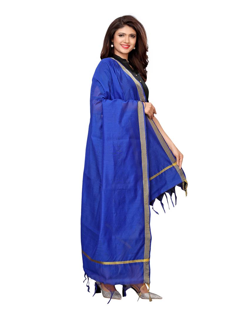 Blue Cotton Silk Zari Patta Womens Dupatta