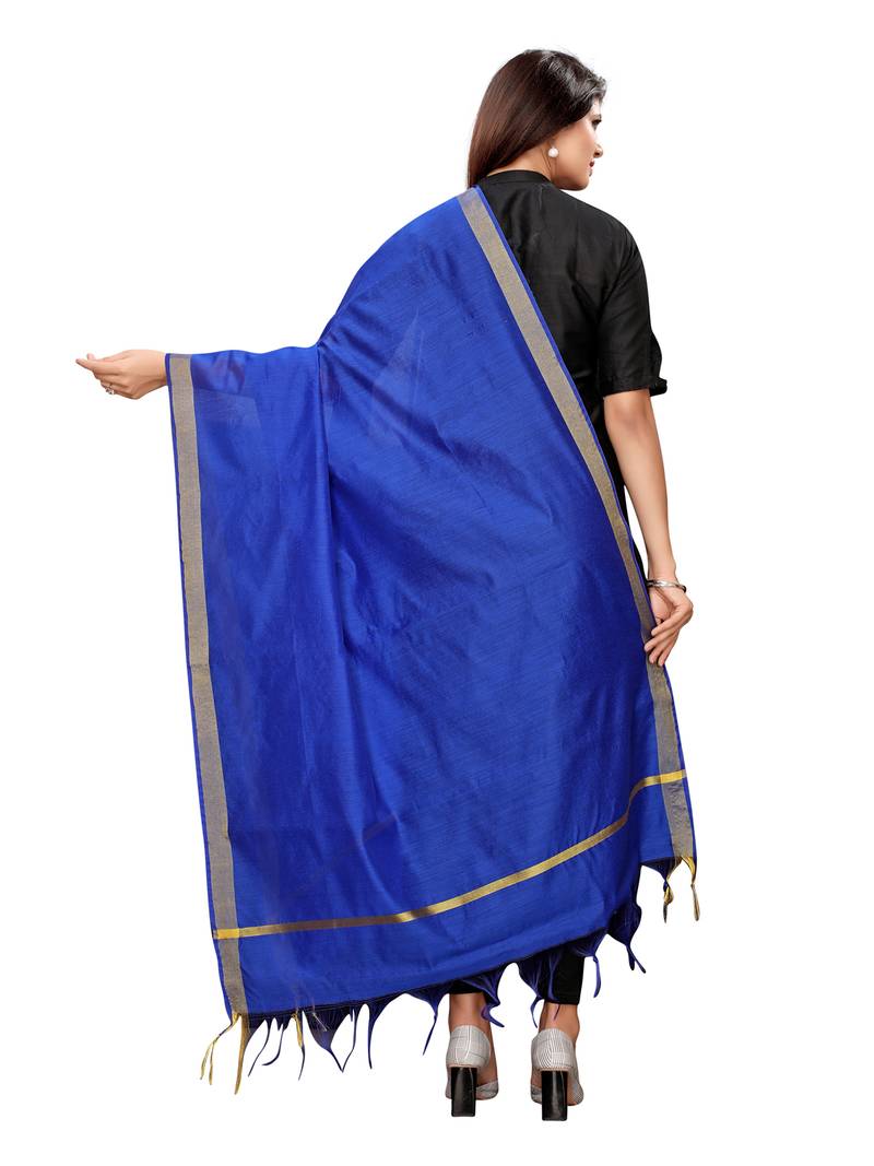 Blue Cotton Silk Zari Patta Womens Dupatta