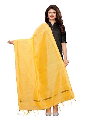 Yellow Cotton Silk Zari Patta Womens Dupatta 1