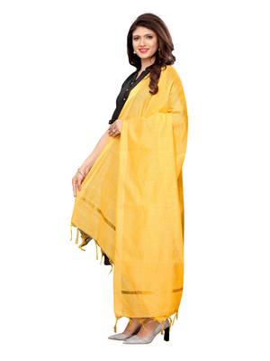 Yellow Cotton Silk Zari Patta Womens Dupatta 2