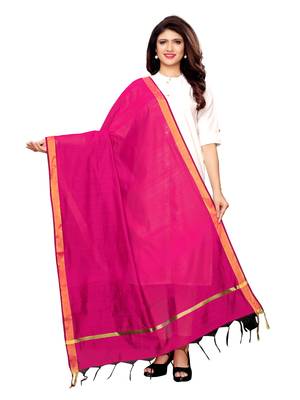 Pink Cotton Silk Zari Patta Womens Dupatta 1