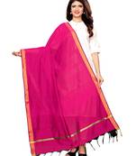 Pink Cotton Silk Zari Patta Womens Dupatta