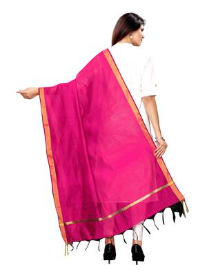 Pink Cotton Silk Zari Patta Womens Dupatta 4