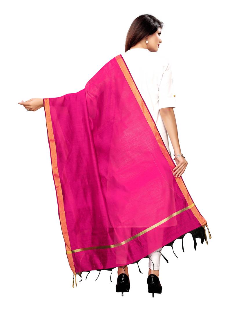 Pink Cotton Silk Zari Patta Womens Dupatta