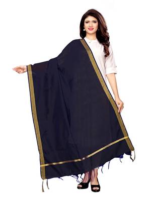 Navy Blue Cotton Silk Zari Patta Womens Dupatta 1