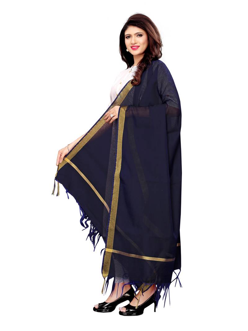 Navy Blue Cotton Silk Zari Patta Womens Dupatta