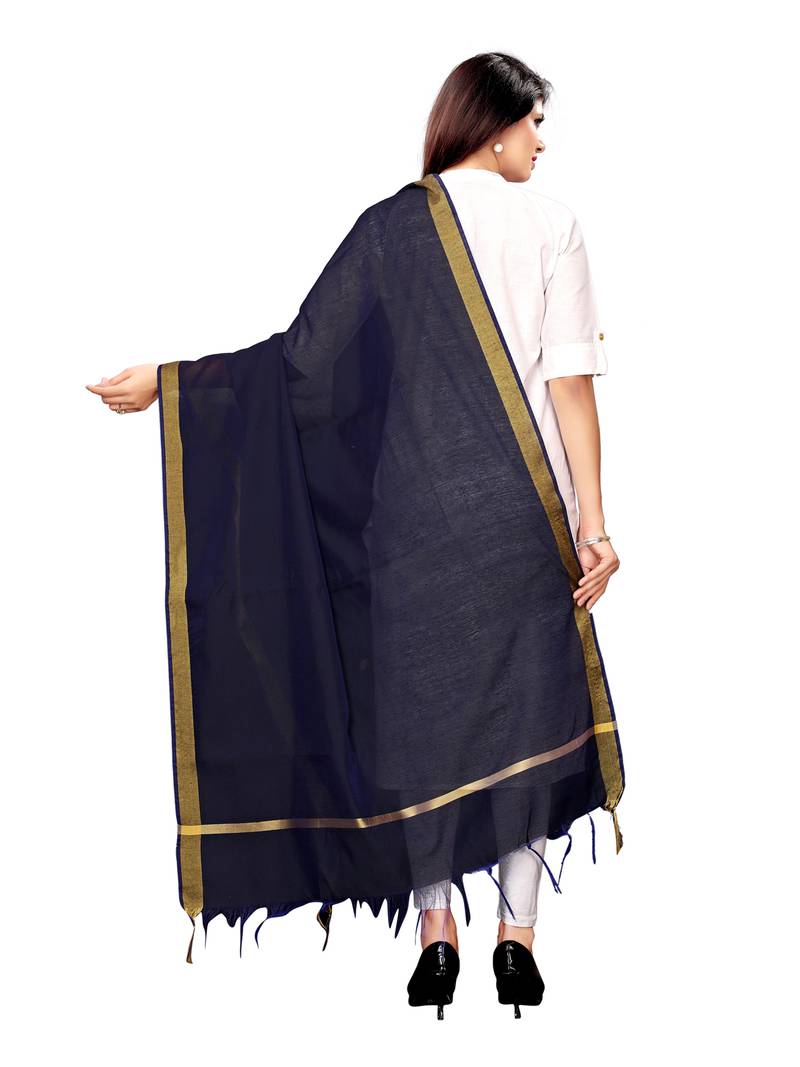 Navy Blue Cotton Silk Zari Patta Womens Dupatta