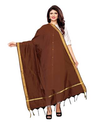 Brown Cotton Silk Zari Patta Womens Dupatta 1