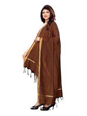 Brown Cotton Silk Zari Patta Womens Dupatta 2