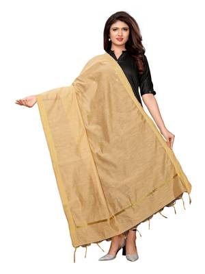 Beige Cotton Silk Zari Patta Womens Dupatta 1