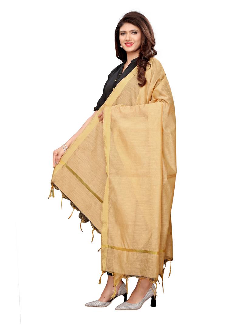 Beige Cotton Silk Zari Patta Womens Dupatta
