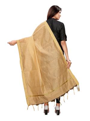 Beige Cotton Silk Zari Patta Womens Dupatta 4