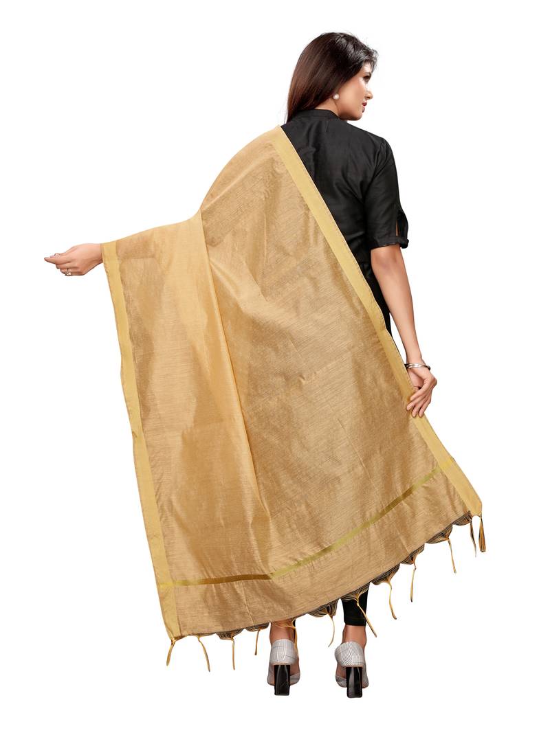 Beige Cotton Silk Zari Patta Womens Dupatta