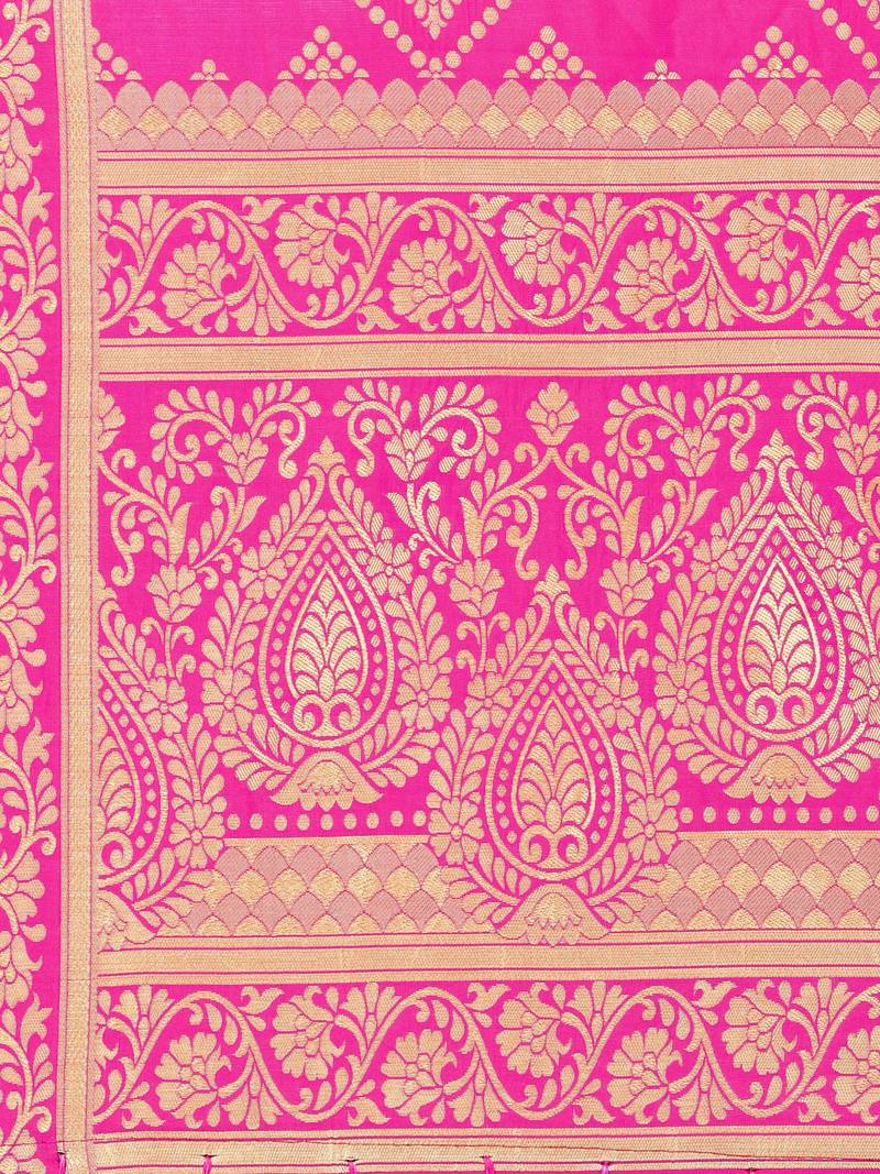Pink Poly silk Banarasi Womens Dupatta