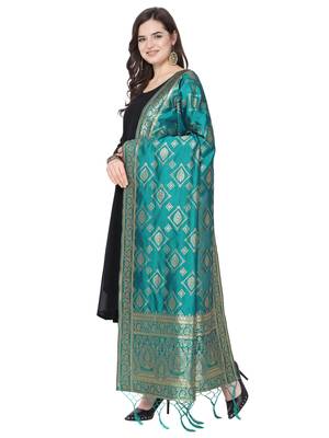 turquoise Poly silk Banarasi Womens Dupatta 2