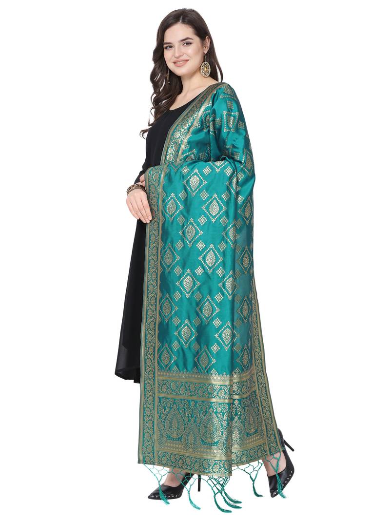 turquoise Poly silk Banarasi Womens Dupatta