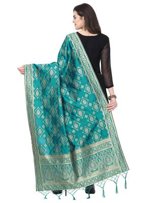 turquoise Poly silk Banarasi Womens Dupatta 3