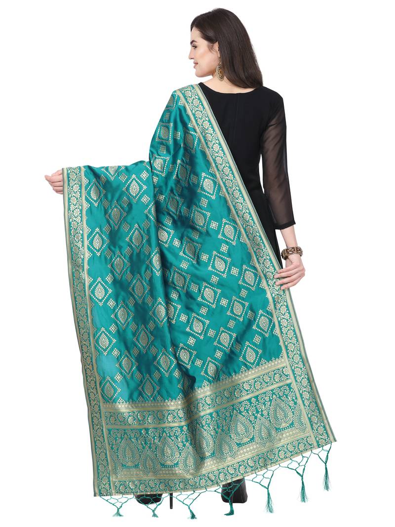turquoise Poly silk Banarasi Womens Dupatta