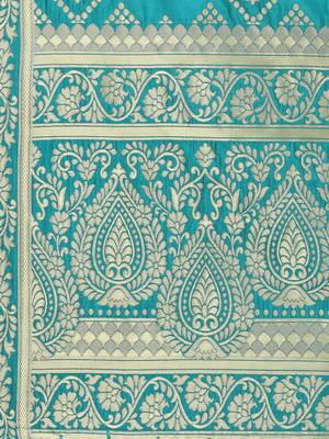 turquoise Poly silk Banarasi Womens Dupatta 4