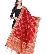 Red Poly Silk Banarasi Womens Dupatta