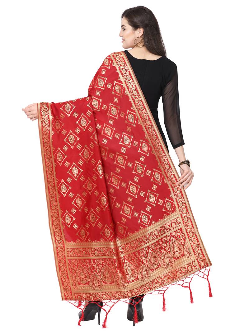 Red Poly Silk Banarasi Womens Dupatta