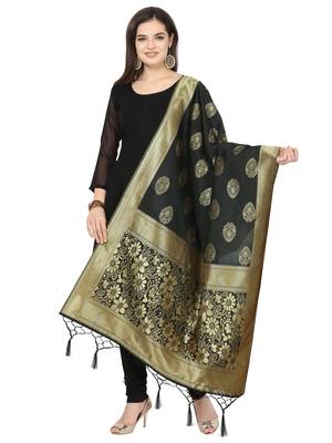 Black Poly silk Banarasi Womens Dupatta 1