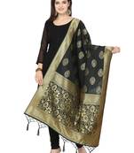 Black Poly silk Banarasi Womens Dupatta