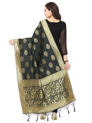 Black Poly silk Banarasi Womens Dupatta 3