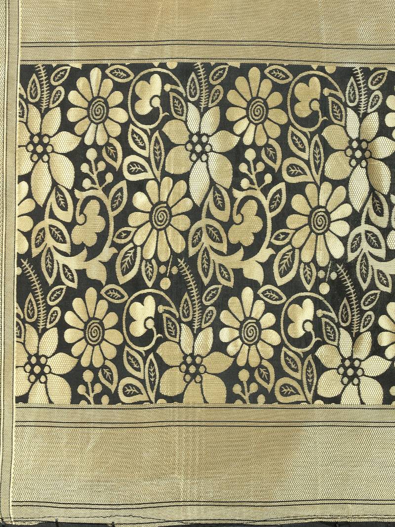 Black Poly silk Banarasi Womens Dupatta