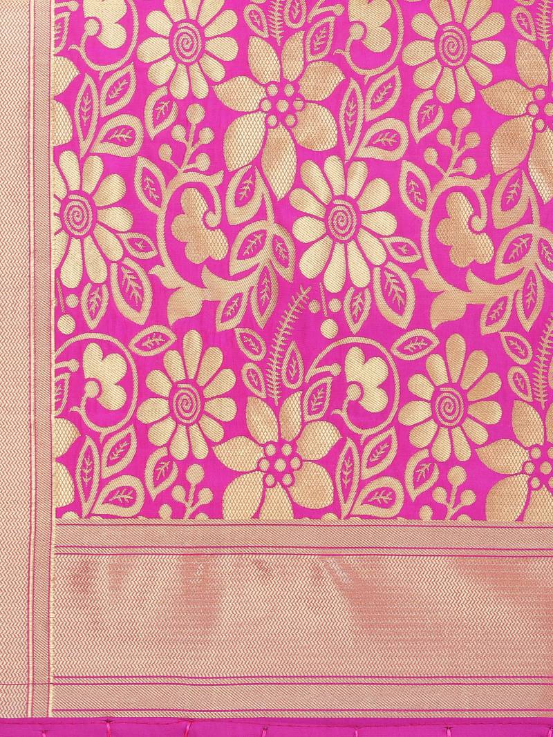 Pink Poly Silk Banarasi Womens Dupatta