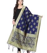 Navy Blue Poly silk Banarasi Womens Dupatta