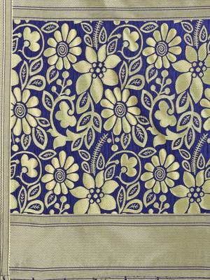 Navy Blue Poly silk Banarasi Womens Dupatta 4