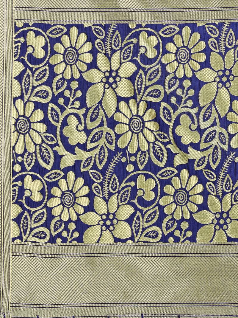 Navy Blue Poly silk Banarasi Womens Dupatta