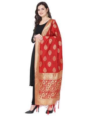 Red Poly Silk Banarasi Womens Dupatta 2