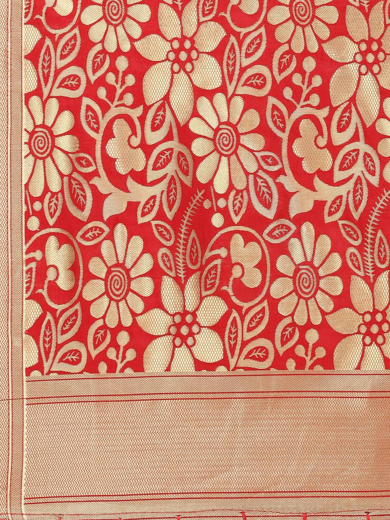 Red Poly Silk Banarasi Womens Dupatta