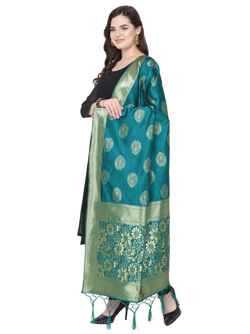 Turquoise Poly Silk Banarasi Womens Dupatta