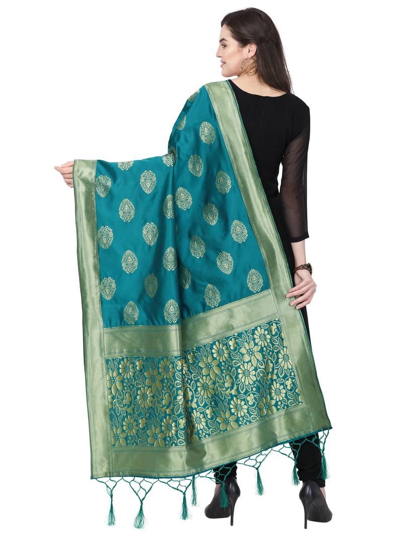 Turquoise Poly Silk Banarasi Womens Dupatta