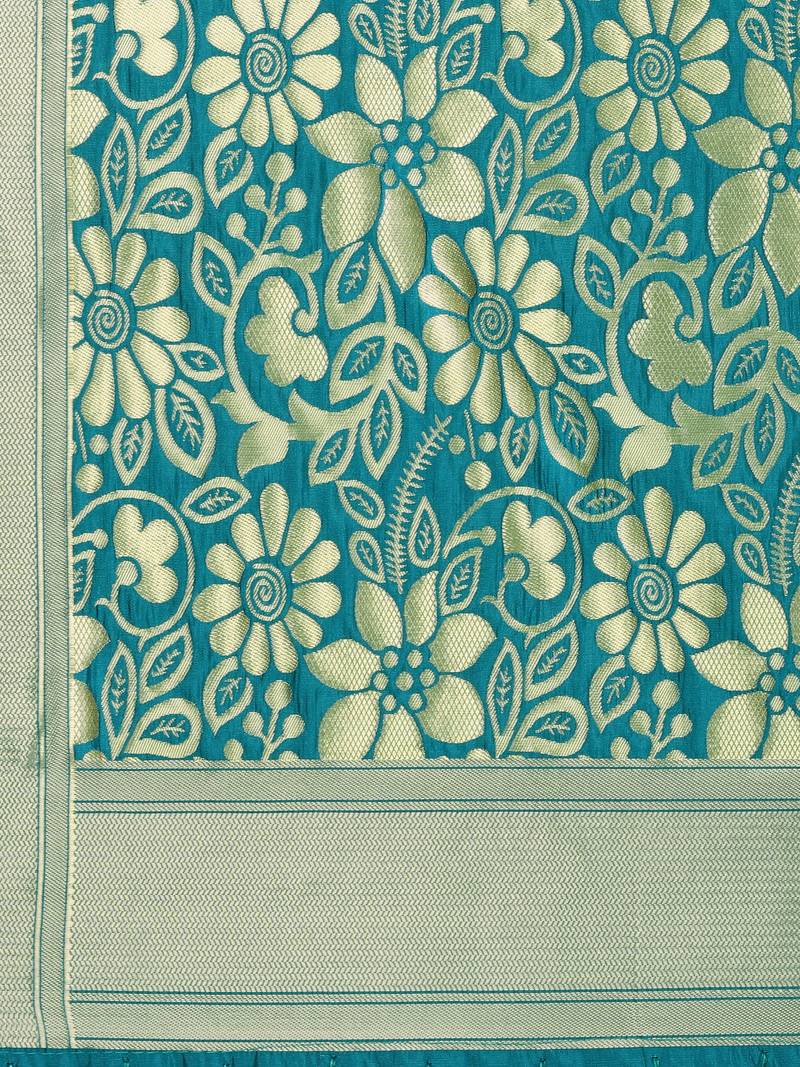 Turquoise Poly Silk Banarasi Womens Dupatta