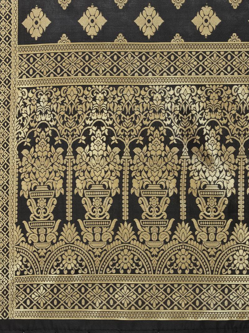 Black Poly Silk Banarasi Womens Dupatta