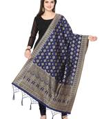 Navy Blue Poly Silk Banarasi Womens Dupatta