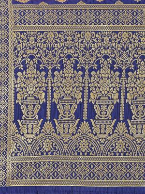 Navy Blue Poly Silk Banarasi Womens Dupatta 4