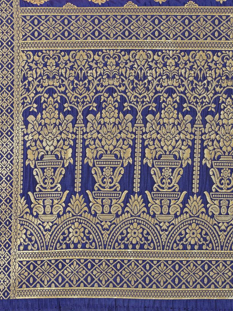 Navy Blue Poly Silk Banarasi Womens Dupatta