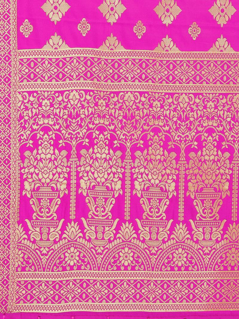 Pink Poly Silk Banarasi Womens Dupatta