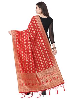 Red Poly Silk Banarasi Womens Dupatta 3