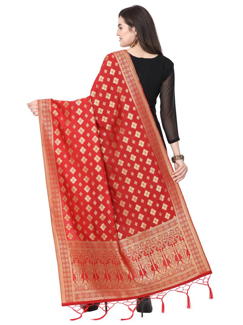 Red Poly Silk Banarasi Womens Dupatta